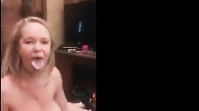 Hot blonde wife with big tits tongue out, BBC freak exposed