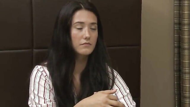 Asian beauty in striped blouse, seductive gaze, mom seduces teen