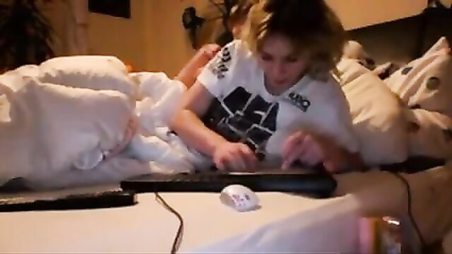 Real German mom and cutie teen boy gaming nude on bed amateur thumbnail