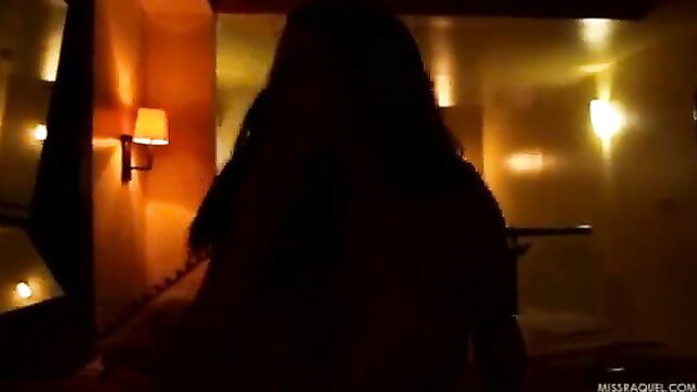 Miss Raquel's shadowy thick Latina ass back view in dim light