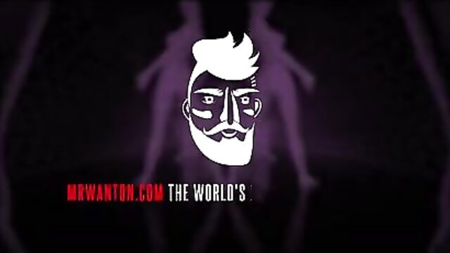 Mysterious bearded man silhouette on purple background, MrWanton.com watermark