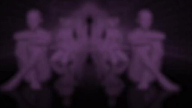 Blurry purple silhouettes of nude women squatting in rainbow squirt teaser
