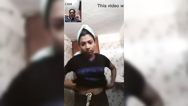 Tamil girl in tight crop top and shorts dancing nude video call