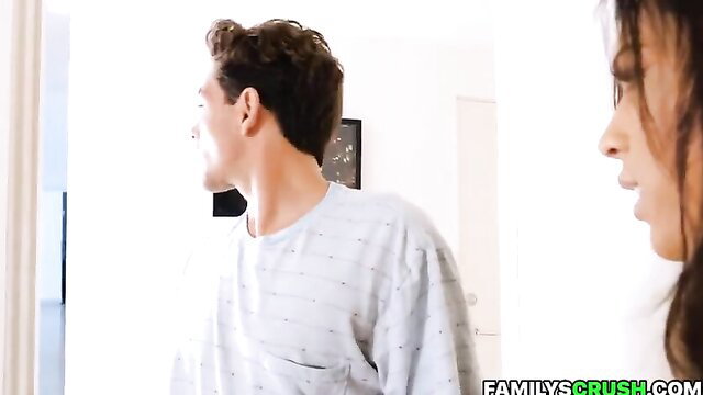 Autumn Falls busty latina stepsis sneaking in with bro watching