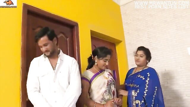Desi threesome with Indian couple and girl in sarees