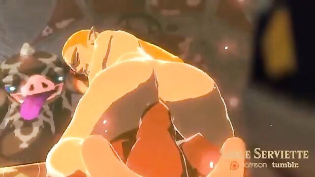 Princess Zelda nude bent over fucked by pig monster in Breath of the Wild hentai