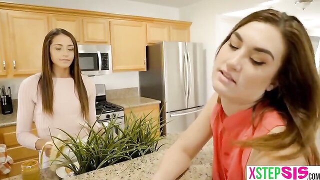 Avi Love stepsis kitchen seduction with jock blocking taboo tease