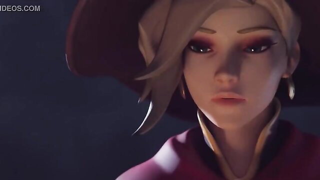 Blonde witch Reaper in sexy Halloween costume closeup by Yeero