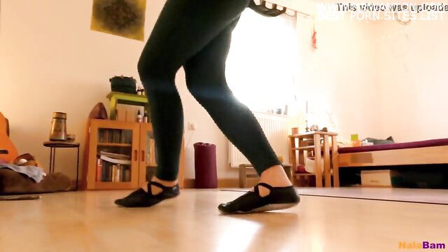 Latina dancer in tight leggings and ballet flats, sexy legs POV tease