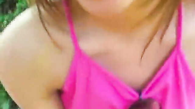 Aleska Diamond in pink top outdoor cleavage tease