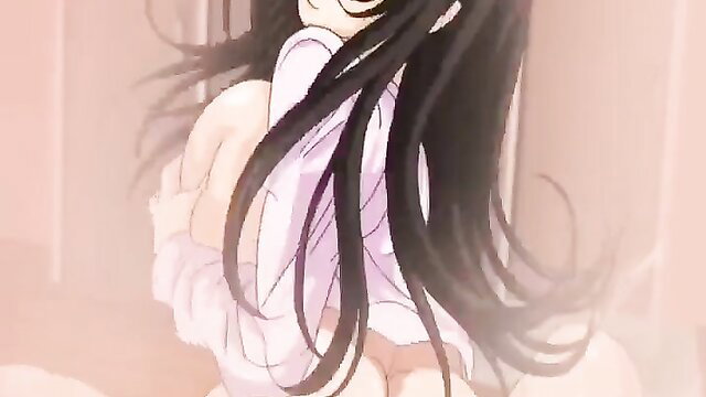 Curvy anime sweetheart in sheer lingerie, long black hair tease