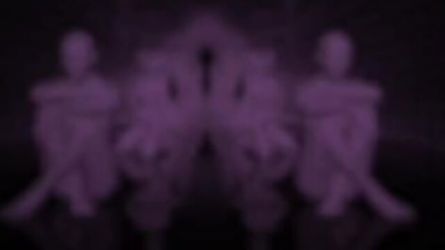 Blurry purple silhouettes of four figures in seductive seated pose