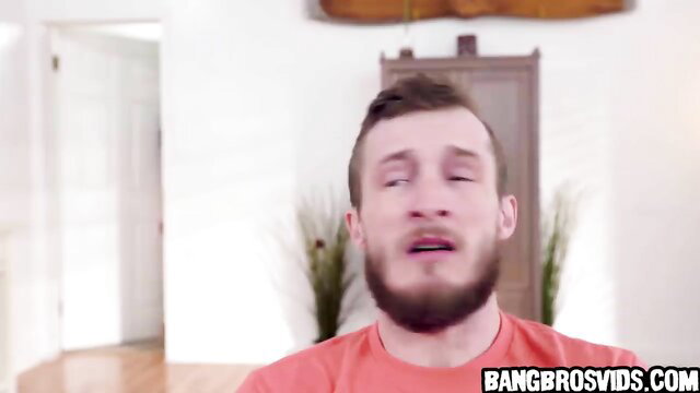 Handsome bearded guy smirking in hot threesome preview