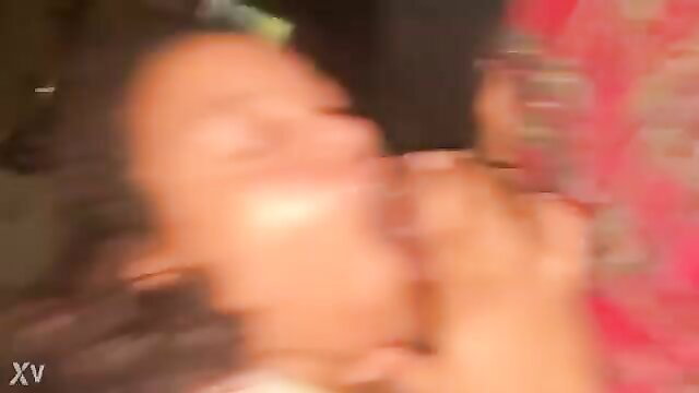 Ebony amateur giving sloppy close-up blowjob, messy head action