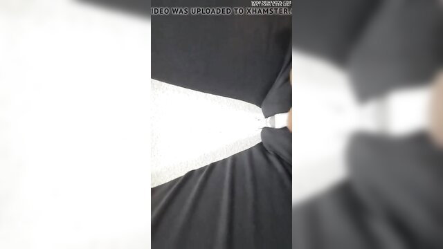 Closeup cameltoe pussy in black leggings with white brush tease HD