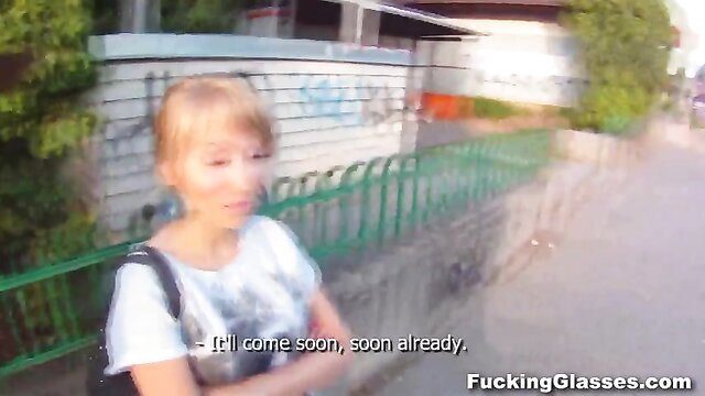 Blonde babe Elizabeth in tight white top, casual outdoor tease, Young Libertines