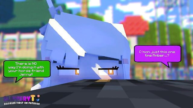 Minecraft animation girl with Jenny friend in blue house