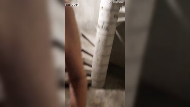 Jennifer bound to white pole in public BDSM bondage