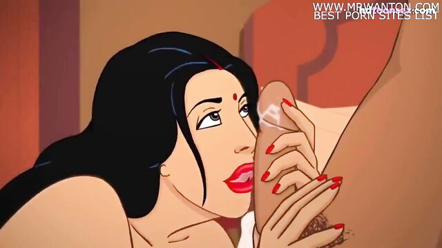 Indian cartoon babe with red nails stroking thick cock closeup