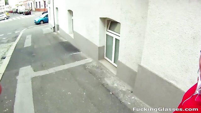 Bored hotty Amala in red jacket POV street tease, Fucking Glasses
