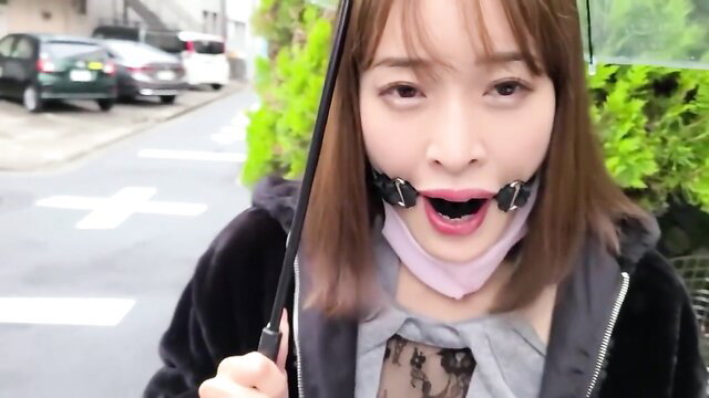 Japanese masochist in bit gag outdoors, JAV kink thumbnail