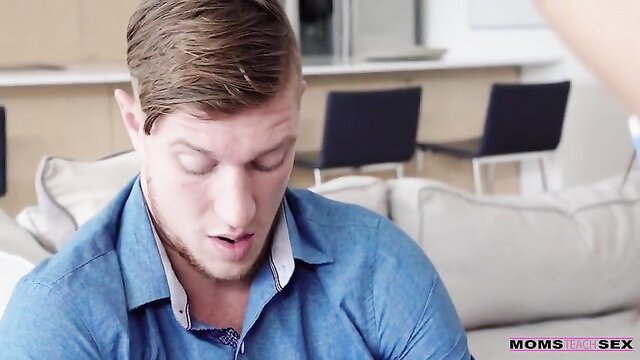 Hot stepmom teaches young guy sex on couch in Moms Teach Sex