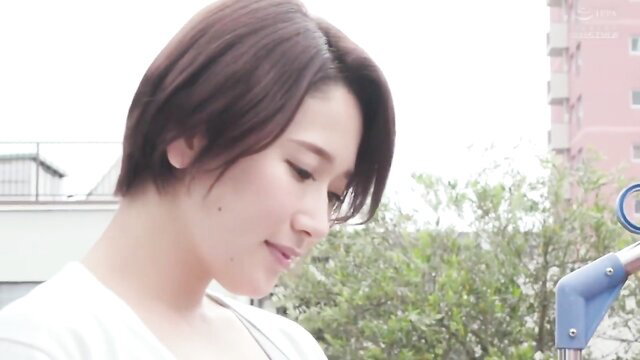 Haruka Nogi short hair Japanese wife smiling outdoor JAV thumbnail
