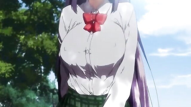 Chizuru-chan in tight school uniform, huge tits bursting out, hentai JAV thumbnail