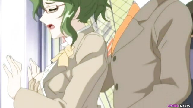 Green-haired hentai girl groped in suit by man, uncensored chikan Ep 1