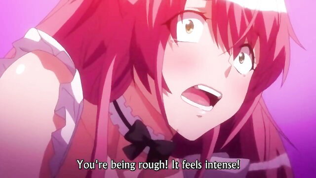 Redhead anime girl in maid dress gasping from rough intense sex