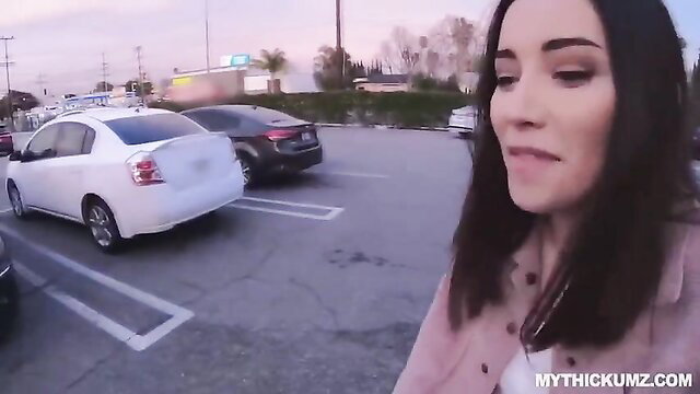 Hot Oriental American PAWG in parking lot, teasing lips POV motel hookup