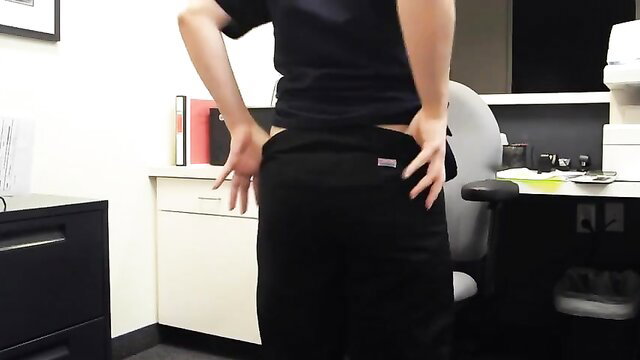 Plump webcam girl grabs her big ass in tight black scrubs
