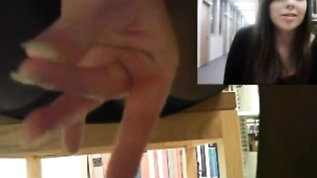 Horny amateur teen masturbating fingering pussy in library