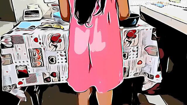 Cartoon niece in short pink dress cooking, uncle takes advantage Part 2