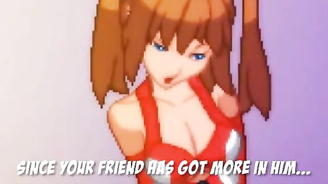 Anime hentai girl in red bikini teases blowjob on cock, JAV style