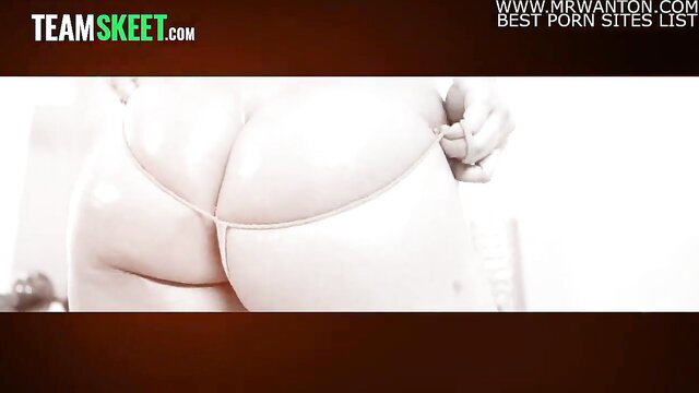 Big ass stepmom in thong bends over, huge booty closeup