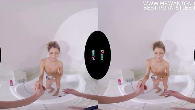 Rebecca Volpetti naked in bathtub VR POV, ready to drain cock