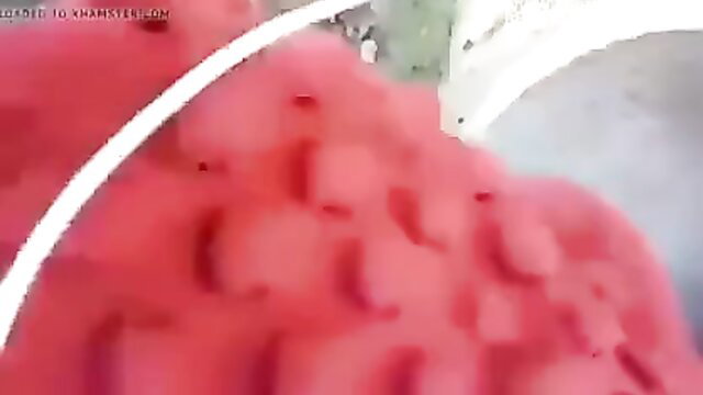 Arab mature woman big tits watermelon tease closeup