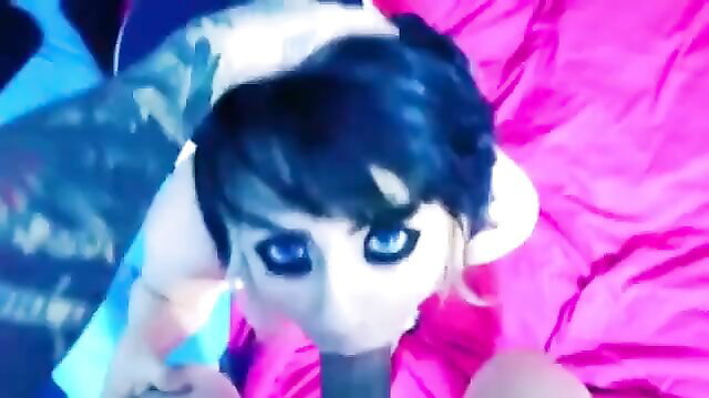 Hot girlfriend with blue eyes and black hair gets facial cumshot