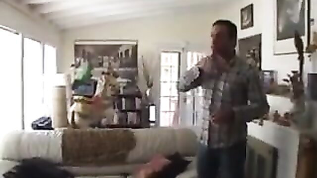 Hirsute mature maid in plaid shirt gestures seductively