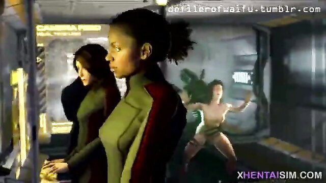 Giant alien jock fucks Ripley from behind in sci-fi threesome