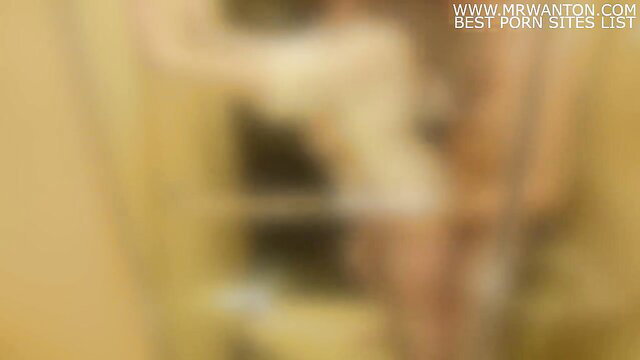 Big natural tits ginger kissing lover sensually in steamy shower