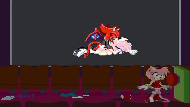 Amy Rose fucked by red dragon furry in theater, explicit hentai scene
