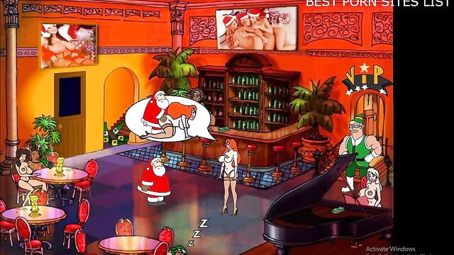 Bad Santa fucks busty redhead bartender in wild Xmas orgy