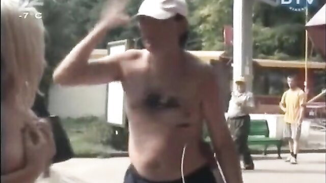 Olga Pavlenko topless flashing crowd in public joke compilation