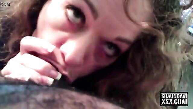 All American Mommy deepthroating massive black cock closeup