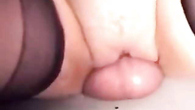 Closeup gloryhole creampie with pink pussy and cum dripping out