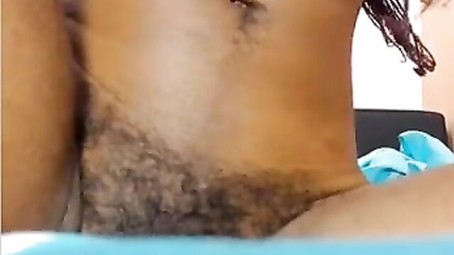 Closeup of hairy black pussy in free amateur porn thumbnail