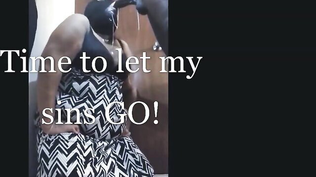 Ebony BBW in zigzag dress unleashes her sins with masked man