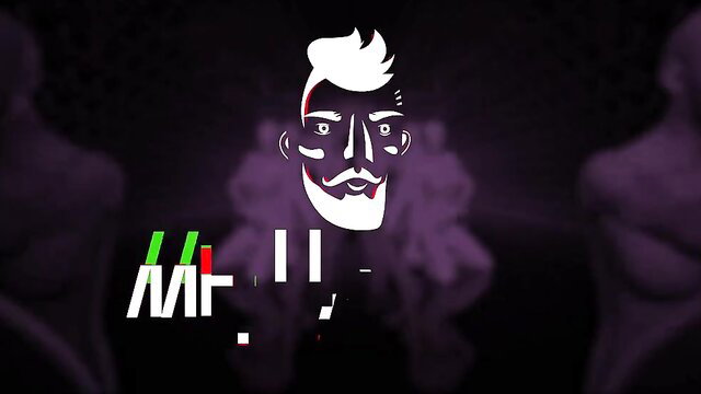 Stylized bearded man logo with green text on purple neon backdrop